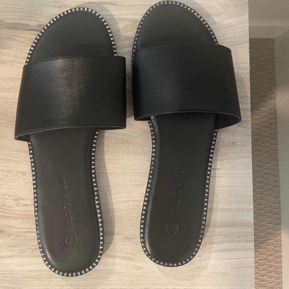 Wild Diva Black Studded Slide Sandals